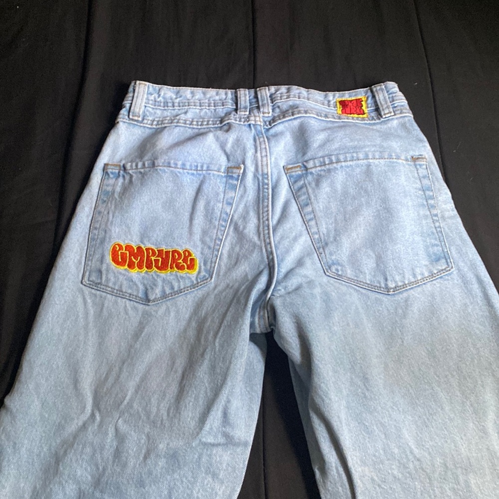 Empyre Light blue baggy jeans with red embroidered logo